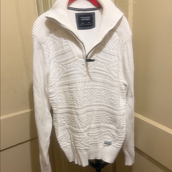 Men's White Zip-Up Sweater - Picture 3 of 6